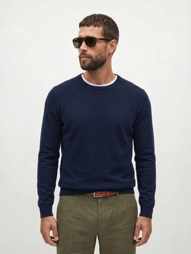 Jersey de cuello redondo de cachemira mongola