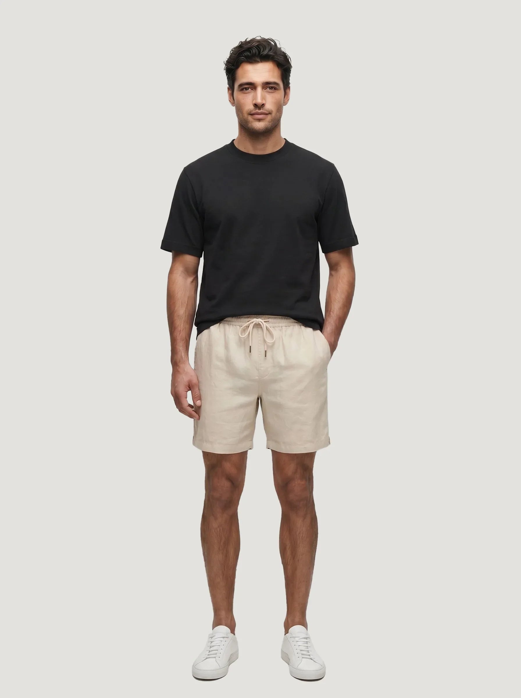 Shorts mit Kordelzug aus 100 % europäischem Leinen — 2er-Pack
