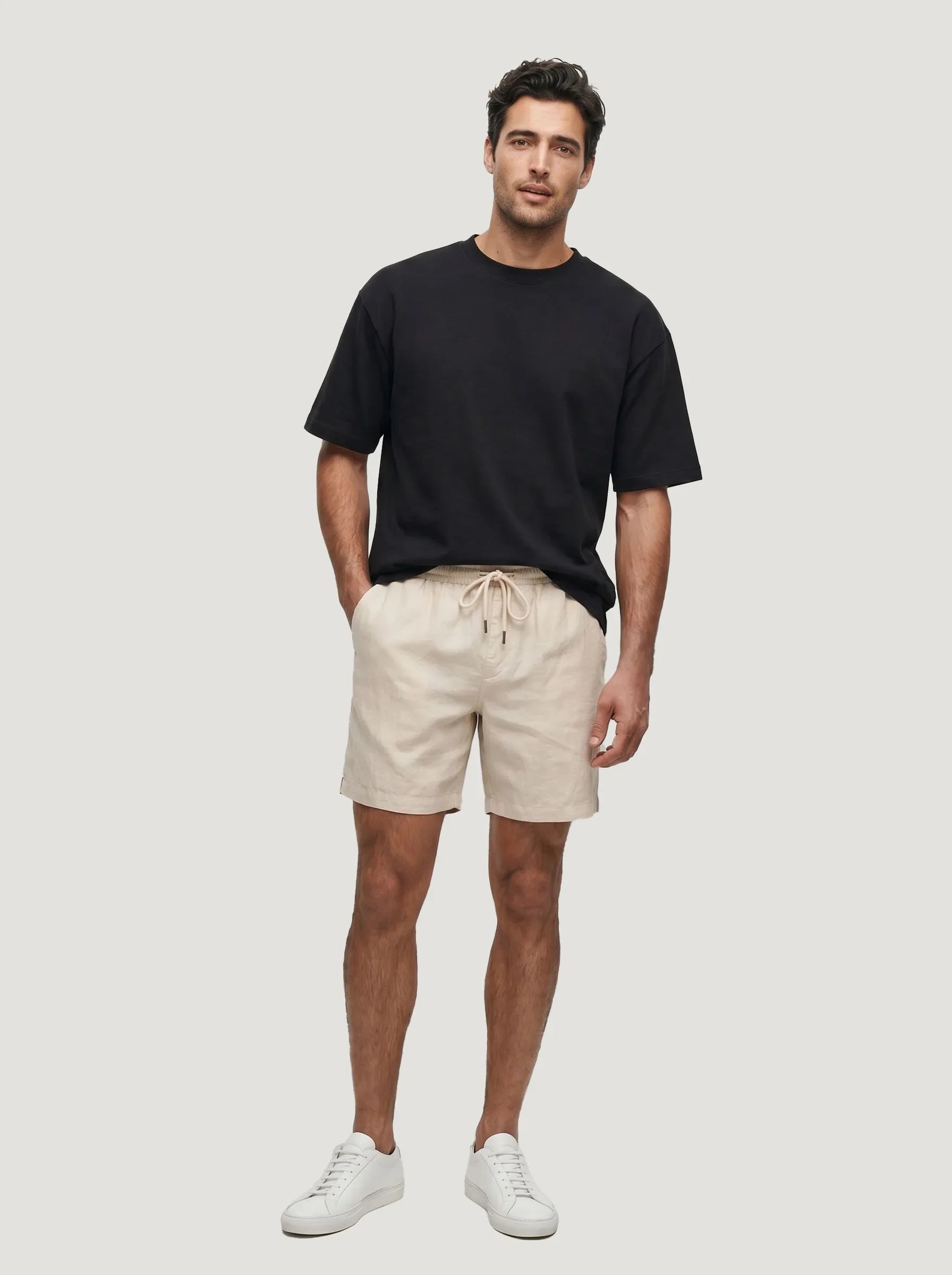 Shorts mit Kordelzug aus 100 % europäischem Leinen — 2er-Pack