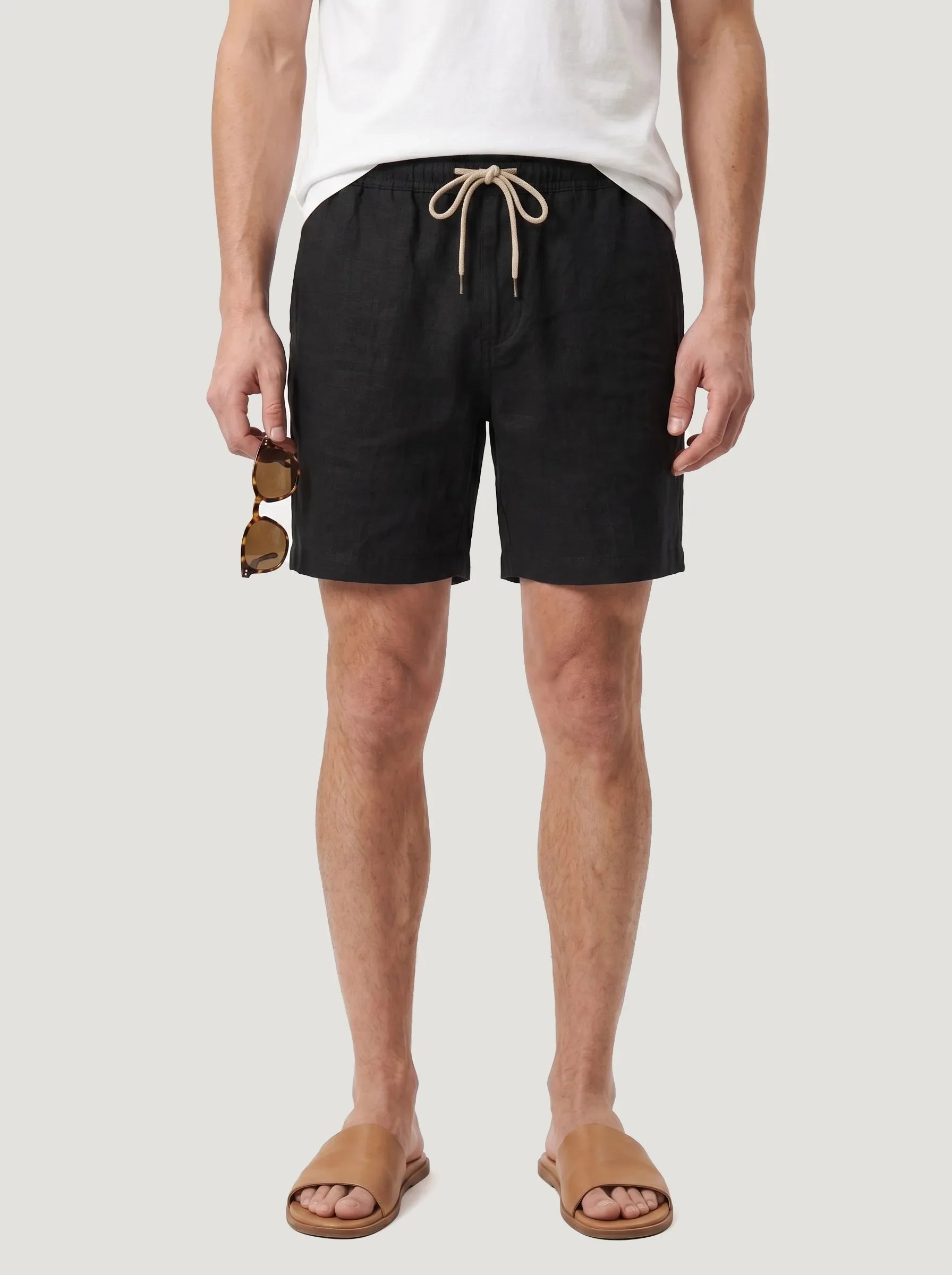 Shorts mit Kordelzug aus 100 % europäischem Leinen — 2er-Pack