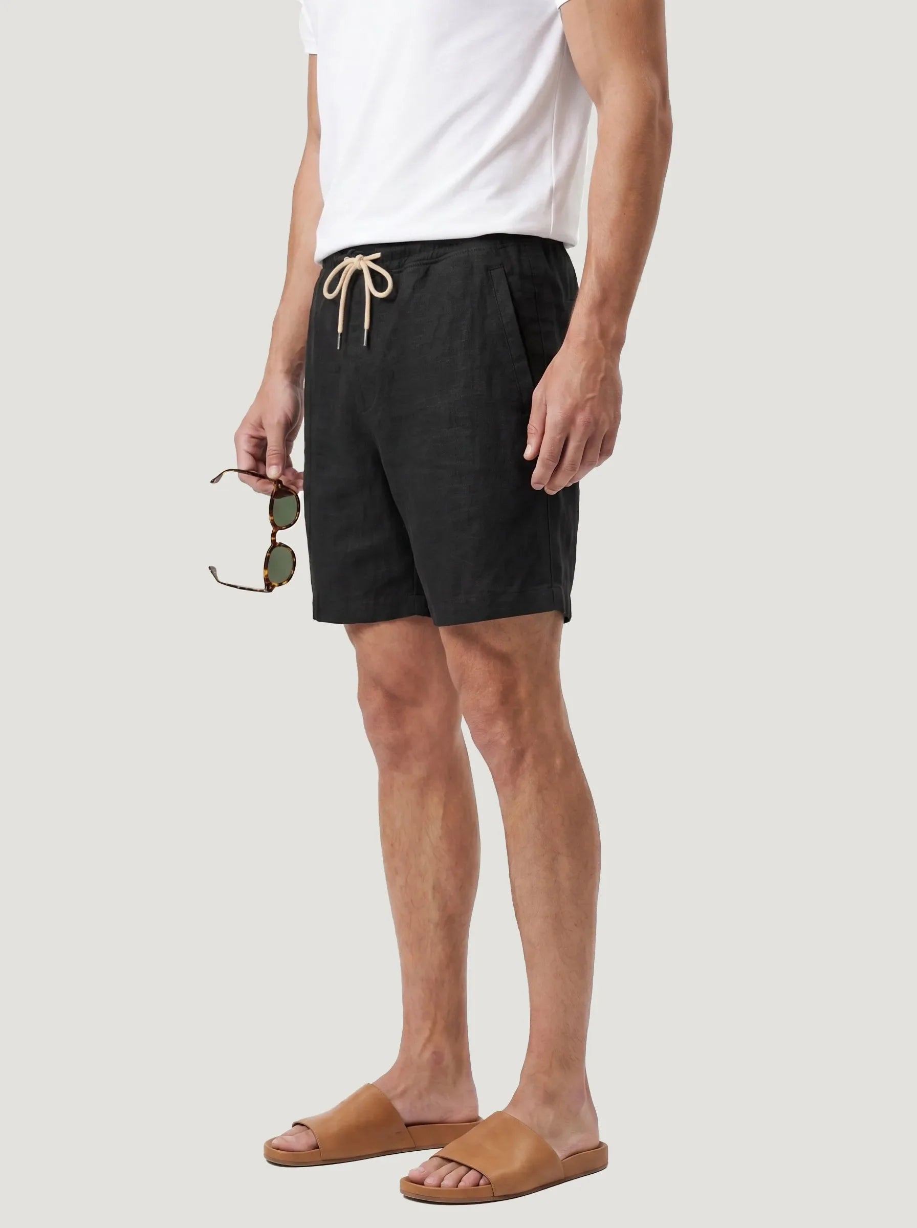 Shorts mit Kordelzug aus 100 % europäischem Leinen — 2er-Pack